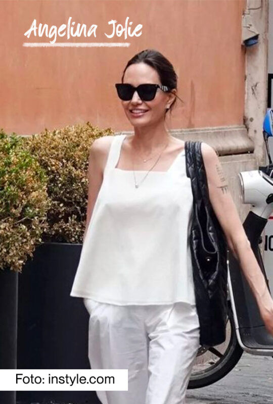 angelina jolie conjunto blanco fashion mom